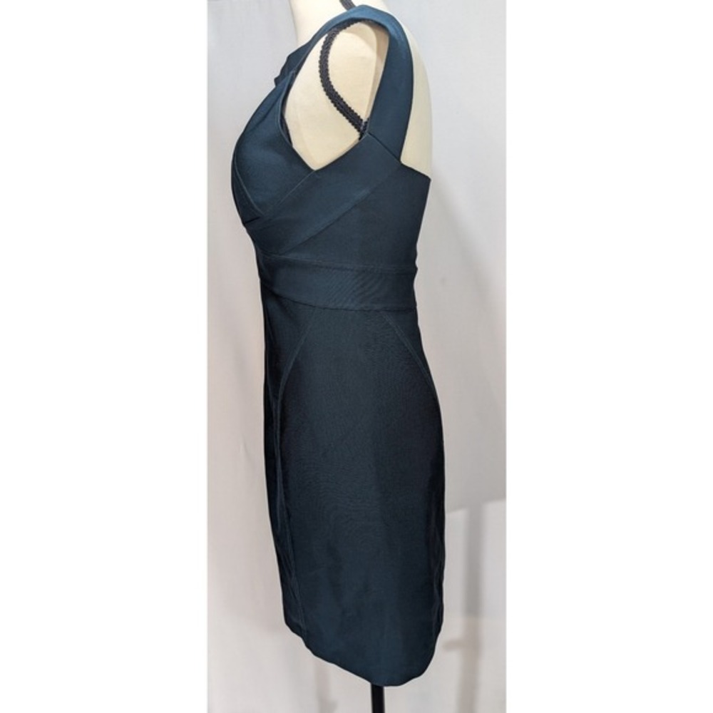 Herve L Leroux Bandage Bodycon Dress Teal Keyhole France Size 42 US 4 6 - Picture 7 of 10